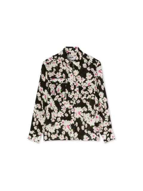 MSGM Fluid fabric shirt with small pockets and daisy print