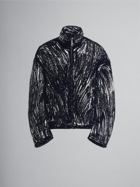 Marni BLACK FLOCKED COTTON PADDED JACKET WITH CRAYON PRINT