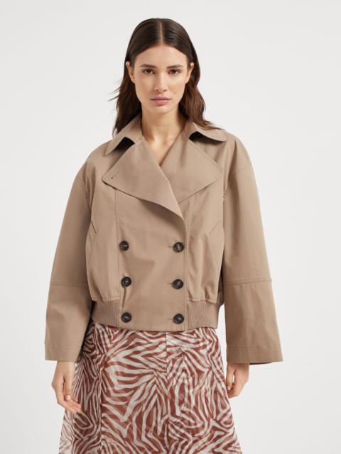Brunello Cucinelli Techno cotton bonded panama cropped pea coat with precious detail
