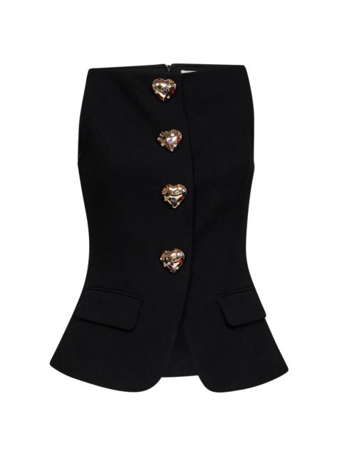 self-portrait Black wool crêpe top