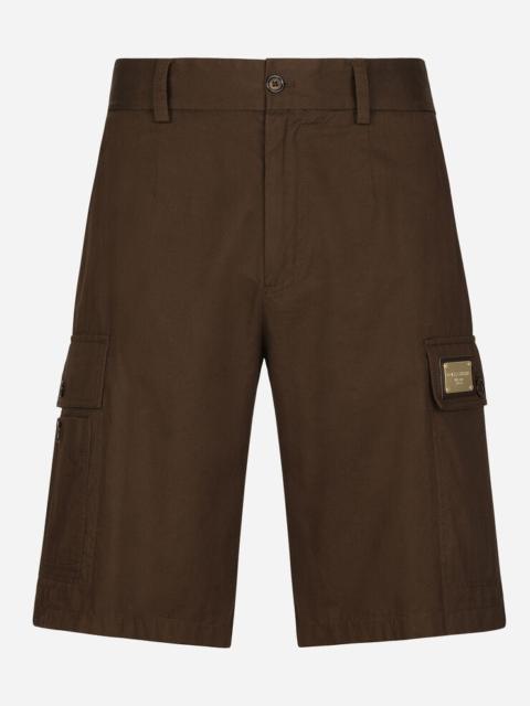 Cotton gabardine cargo Bermuda shorts with brand plate