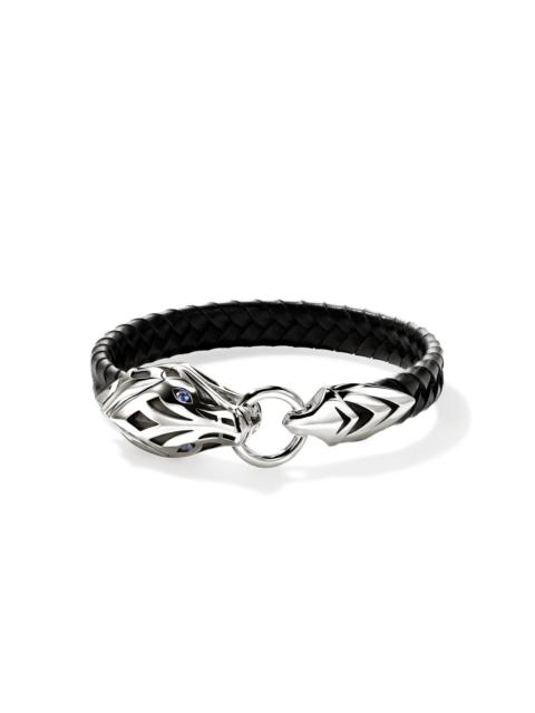 JOHN HARDY Naga Bracelet, Leather, Sterling Silver, Blue Sapphire, 10MM