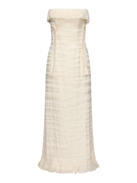 FFORME Paloma Cotton-Silk Fringed Maxi Dress ivory