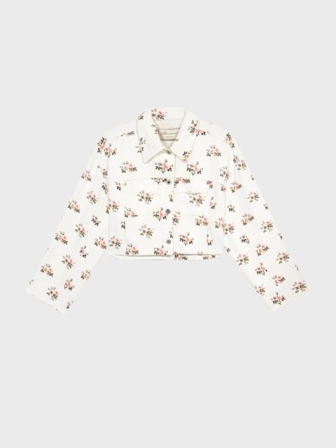 Blumarine COTTON JACKET WITH FLORAL PRINT AND RHINESTONE PIN
