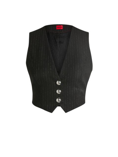 HUGO SLIM-FIT CROPPED WAISTCOAT WITH SPARKLE PINSTRIPE