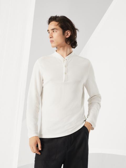 Brunello Cucinelli Cotton waffle jersey long sleeve T-shirt with Henley collar