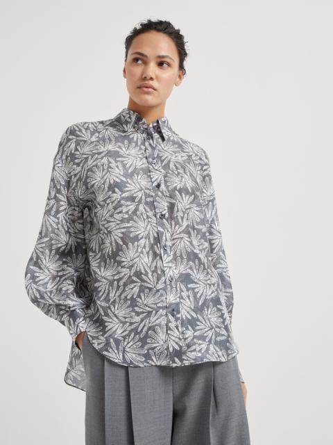 Silk fern print pongee shirt with monili