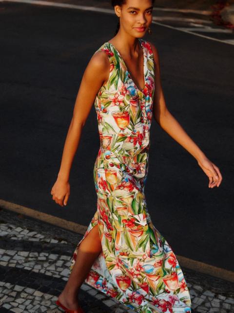 FARM RIO Off-White Sand Cocktail Euroflax Premium Linen Midi Skirt