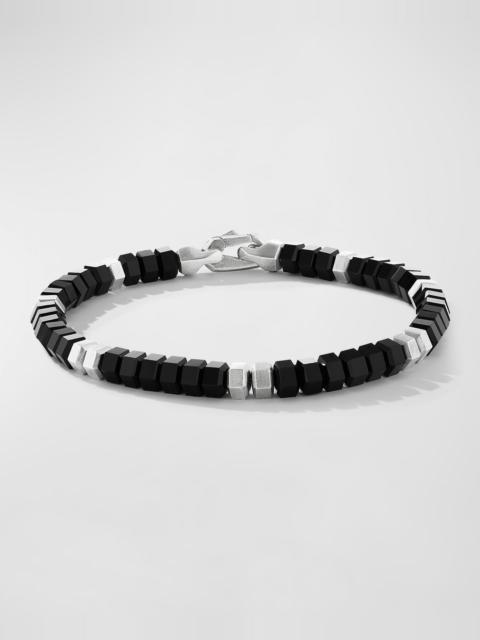 DAVID YURMAN Men's Hex Bead Bracelet in Silver with Black Onyx, 6mm, 7.5"L