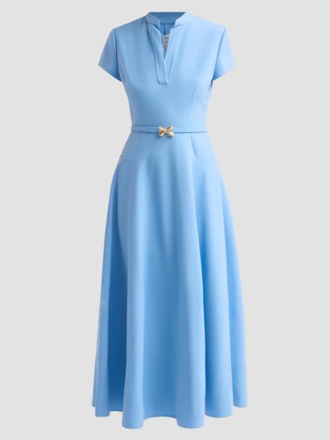 Oscar de la Renta Women's Bow-Detail Belted Stretch-Wool Day Dress - Talc Blue