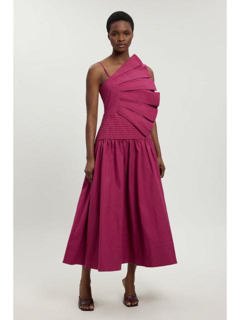 KAREN MILLEN Petite Cotton Poplin 3D Pleat Detail Woven Midi Dress