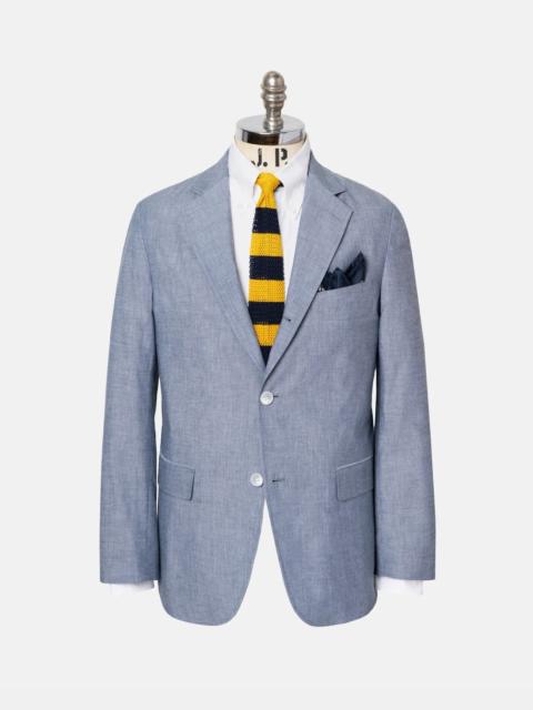 J. PRESS SOLID BLUE COTTON CHAMBRAY SPORT COAT - TRIM FIT