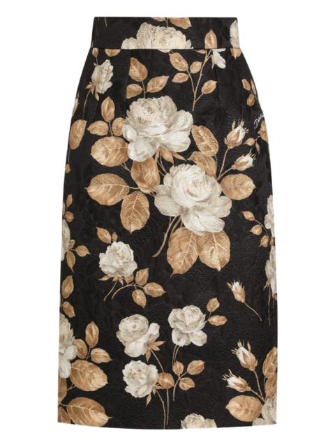 Dolce & Gabbana rose-print midi pencil skirt