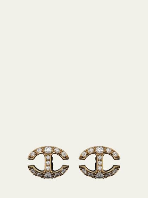 HOORSENBUHS® 18K Yellow Gold Small Link Stud Earrings with White Diamonds