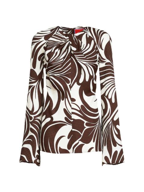 abstract-print knotted-neck blouse