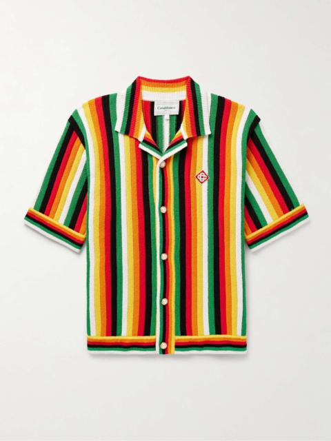 CASABLANCA Camp-Collar Logo-Appliquéd Striped Cotton-Blend Terry Shirt