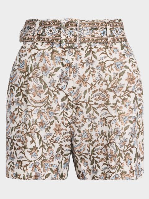 VERONICA BEARD Piper Belted Floral Shorts