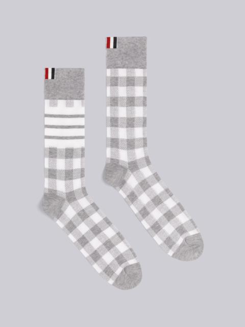 Thom Browne Light Grey Mercerized Cotton Gingham Jacquard Mid-calf Socks