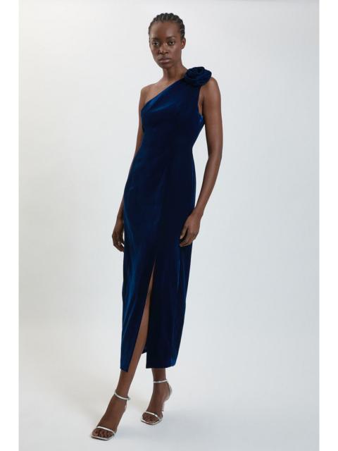 KAREN MILLEN Rosette Detail Velvet Midi Dress