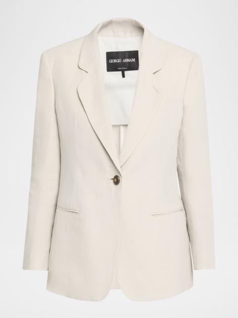 GIORGIO ARMANI Linen Single-Breasted Blazer Jacket
