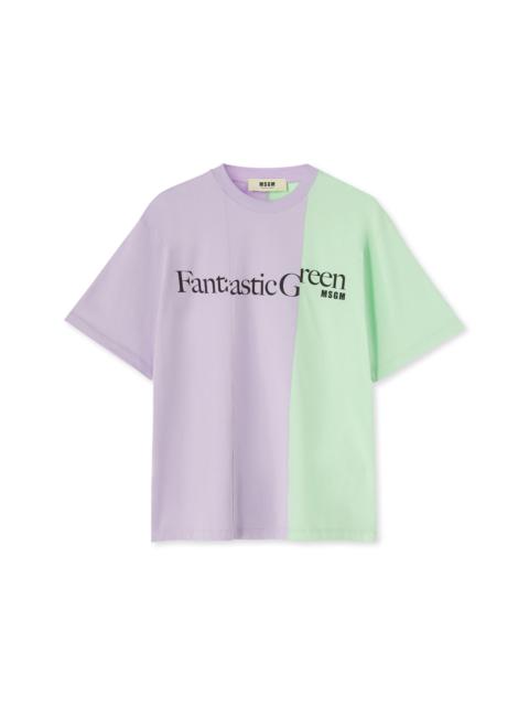 MSGM Organic cotton two-tone crewneck t-shirt from the MSGM Fantastic Green Capsule