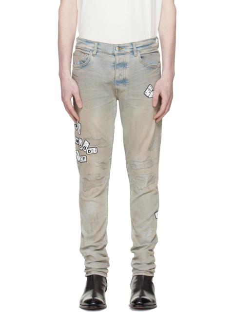 AMIRI Blue Domino Appliqué Skinny Jeans