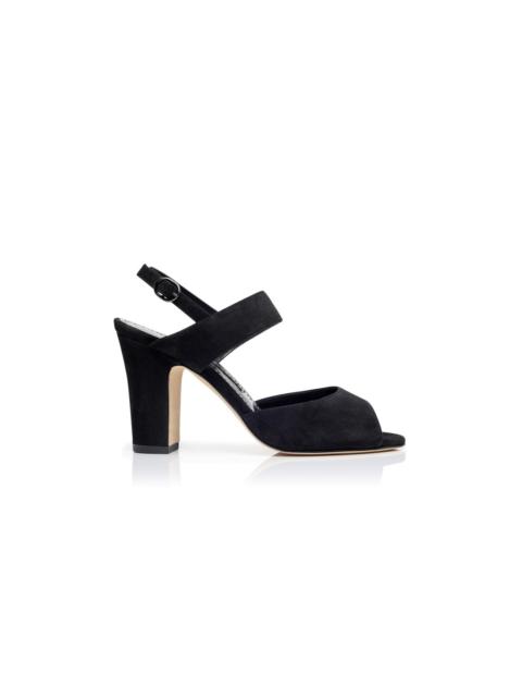 Manolo Blahnik Black Suede Slingback Sandals