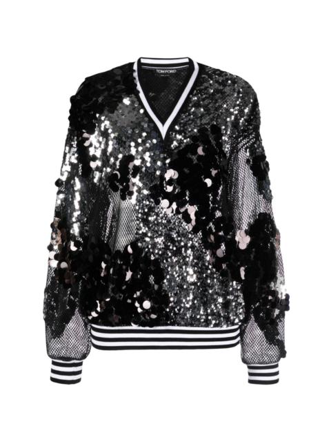 sequin-embellished mesh-detail sweatshirt