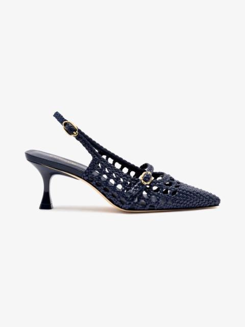 Larroudé Ines Macrame Pump In Navy Leather