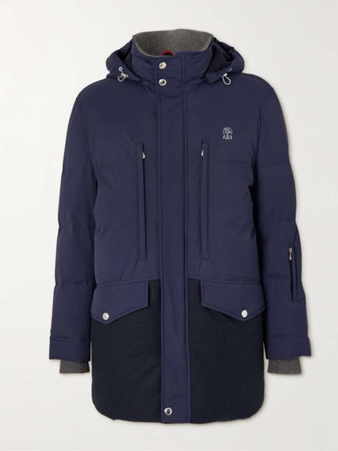 Panelled Quilted Wool-Blend and Shell Hooded Down Jacket