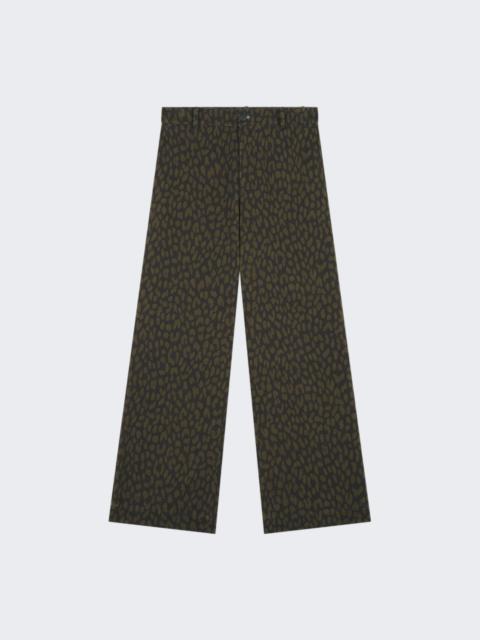 Maison Kitsuné Leopard Print Wide Leg Pants Dark Khaki