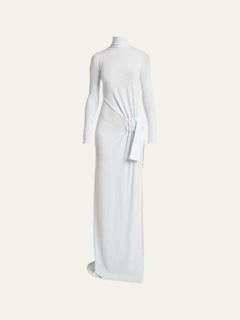 courrèges Turtleneck Belted Crepe Jersey Maxi Dress