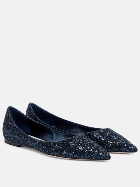 JIMMY CHOO Love glitter ballet flats