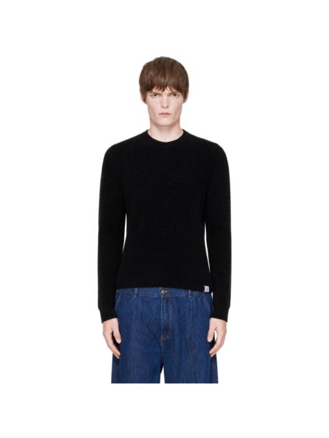 Merz b. Schwanen Black Merino Wool-Cashmere Waffle Structure Sweater