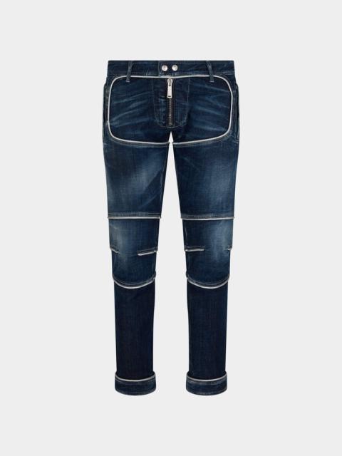 DARK EASY RIPPED WASH HERITAGE DENIM BIKER PANTS