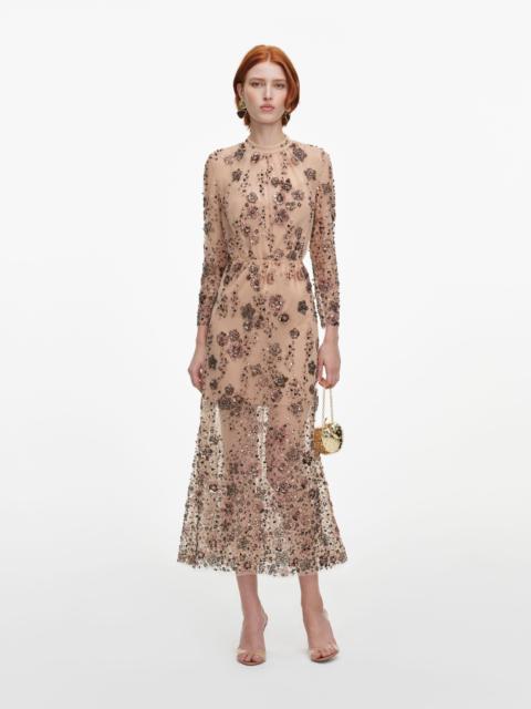 self-portrait Beige Sequin Embellished Midi Dress