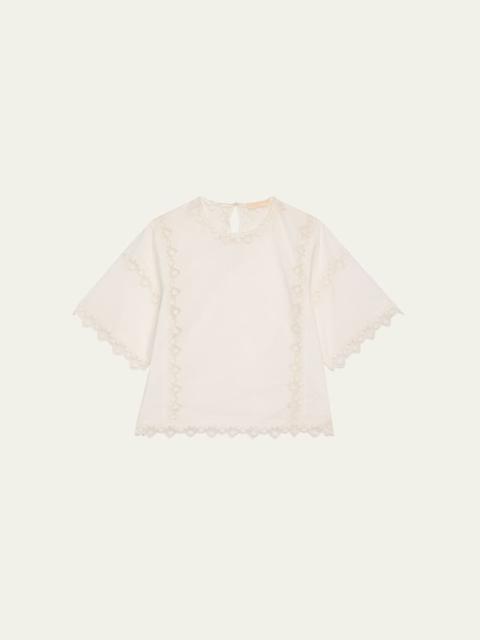 ULLA JOHNSON Kai Embroidered Short-Sleeve Top