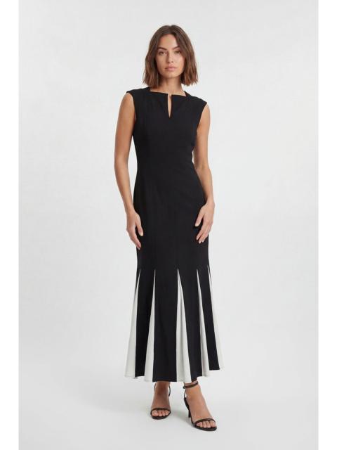 KAREN MILLEN Petite Soft Tailored Contrast Godet Detail Midi Dress