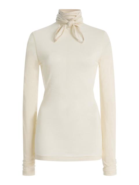Lemaire Patch-Detailed Jersey Scarf-Neck Top white