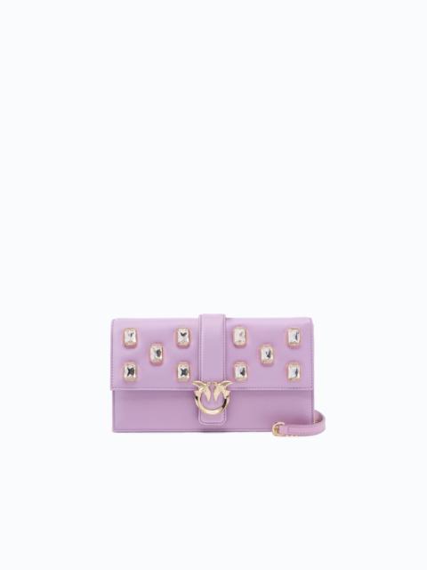 PINKO PINKO GALLERIA LOVE BAG ONE FLAT MEDIUM HAND-HELD CLUTCH IN LEATHER AND SATIN WITH CHATONS