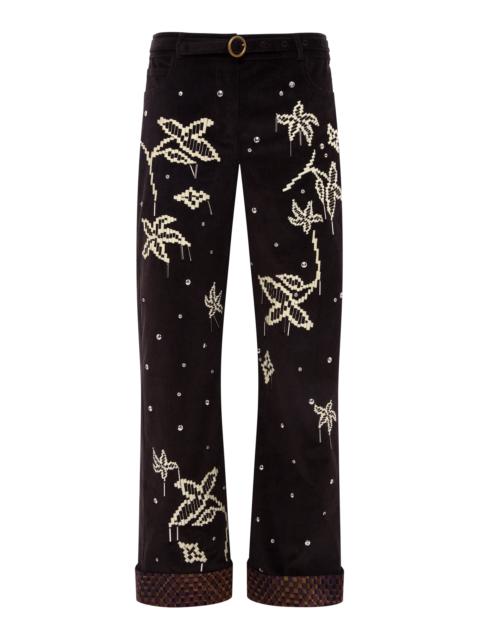 SIEDRÉS Vera Embroidered Corduroy Pants brown