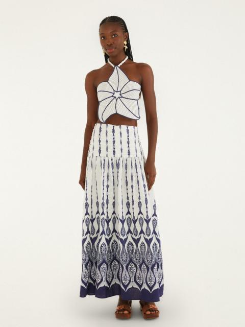FARM RIO Off-White Fishes Flow Lenzing Ecovero Euroflax Maxi Skirt