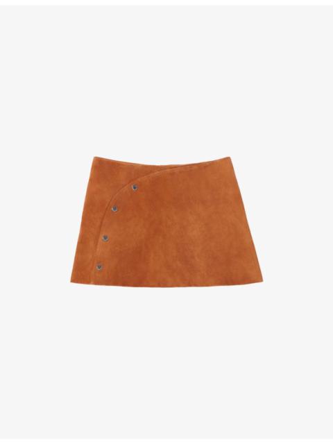 Claudie Pierlot Wrap-Front Low-Rise Suede Mini Skirt