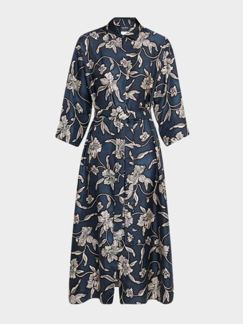 Max Mara Peonia Floral Silk Belted Midi Shirtdress