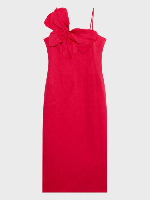 Blumarine MIDI DRESS IN WASHED GABARDINE WITH 3D BUTTERFLY