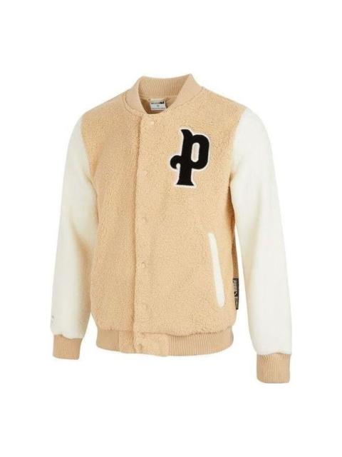 PUMA PUMA Logo Sherpa Baseball Jacket 'Beige' 536182-20