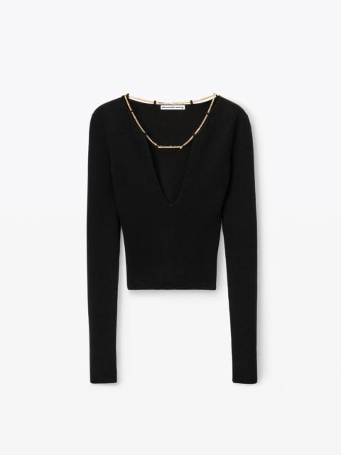 Alexander Wang merino wool v neck pullover with logo nameplate