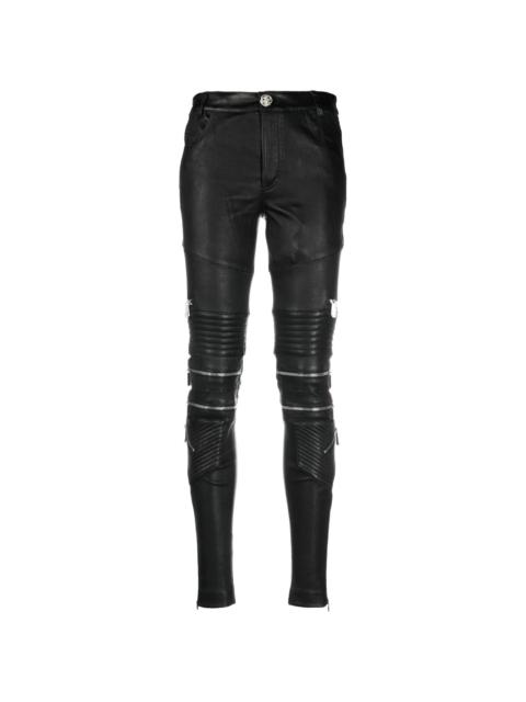 lambskin skinny-fit zipped trousers
