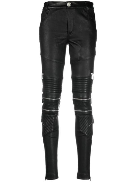 PHILIPP PLEIN lambskin skinny-fit zipped trousers