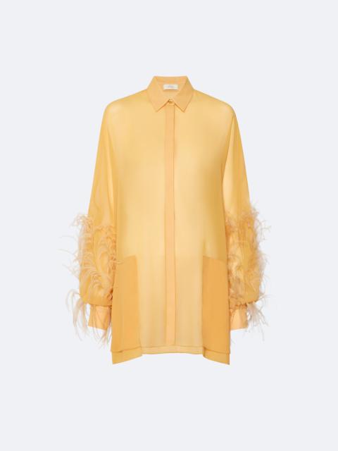 LAPOINTE Georgette Oversized Shirt With Feathers
